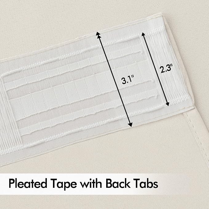 MIULEE Ivory Back Tab Blackout Curtains 102 Inch Long 2 Panels Set for Bedroom, Rod Pocket/Pinch Pleated Thermal Insulated Living Room Darkening Light Blocking Floor to Ceiling Drapes