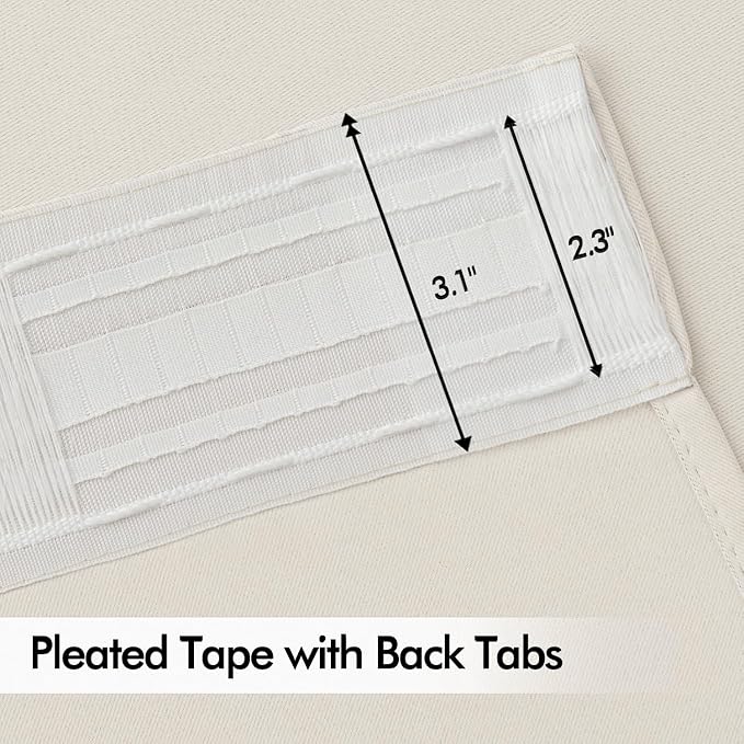 MIULEE Ivory Back Tab Blackout Curtains 63 Inch Length 2 Panels Set for Living Room Bedroom Privacy, Rod Pocket/Pinch Pleat Thermal Insulated Room Darkening Pleated Light Blocking Drapes