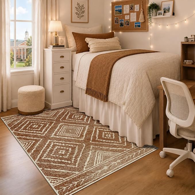 BESTSWEETIE Area Rug 4x6 Rug Machine Washable Non-Slip Low Pile Print Pattern Western Rug for Living Room Bedroom Entryway Tribal Series -Yellowbrown/Cream