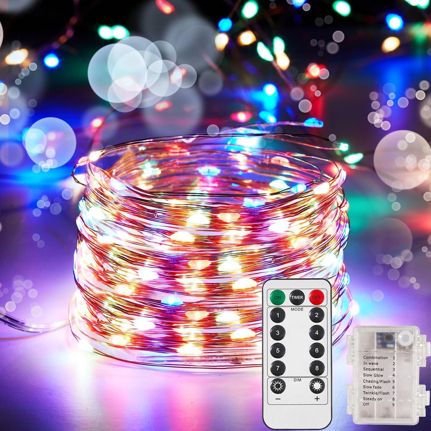 1 Pack 16.4 Ft. Battery Operated Outdoor String Lights with Remote & Timer, LED Multi Color Fairy Lights, Waterproof Twinkle Lights for Bedroom, Dorm, Mason Jar, Wedding, Party, Christmas