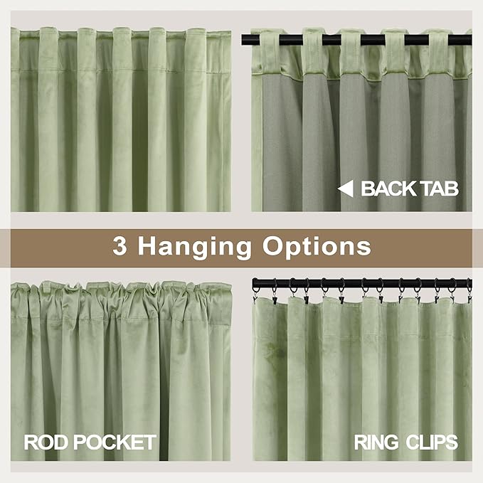 Sage Green Velvet Curtains for Bedroom 84 Inch Length 2 Panels Set Thick Privacy Thermal Insulated Dark Out Room Darkening Light Sage Boho Curtain Drape for Living Room Luxury 84 Long Back Tab Pocket