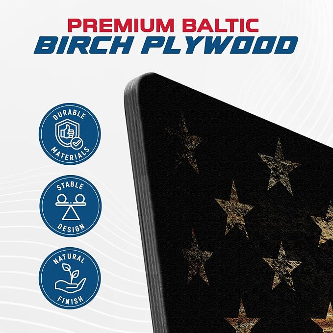 CornholeAce Burnt Wood USA Flag - Premium Wood American Flag Wall Art – UV Printed on Baltic Birch Plywood (47.75" x 23.75") – Easy-Mount | Made in USA