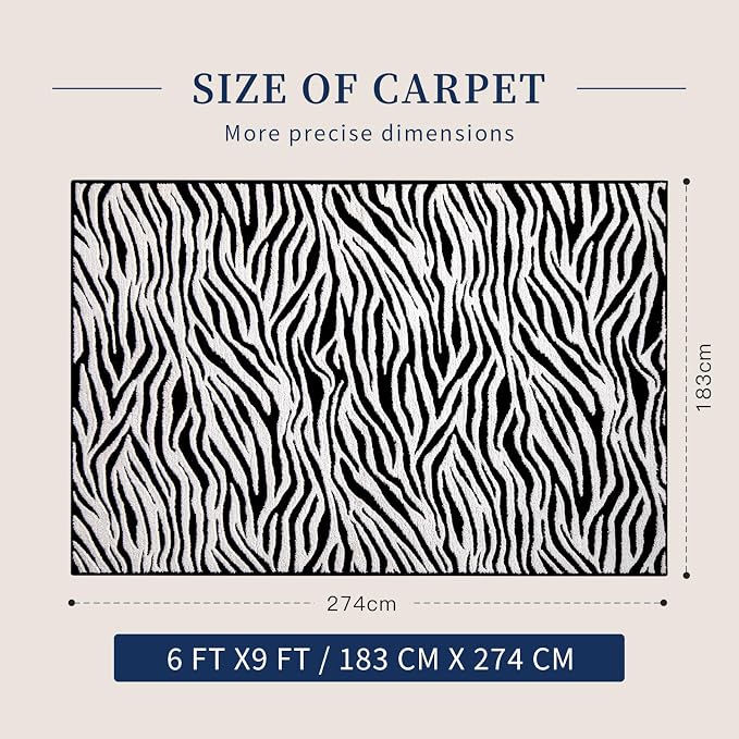 YIHOUSE 6×9 Ft Area Rugs, Black and White Modern Abstract Rug, Washable Plush Soft Zebra Print Carpet, Non-Slip Non-Shedding Rug for Living Room, Bedroom, Dining Room, Home Office Decor