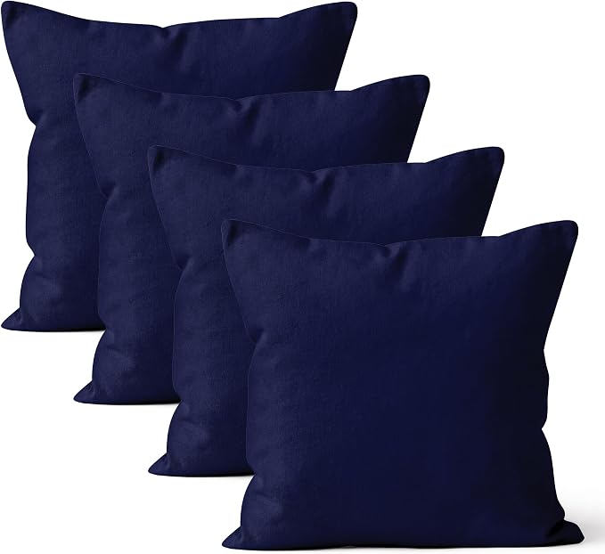 Encasa XO Throw Pillow Covers 18x18 in Set of 4 Scotch Blue | No Inserts | Cotton Pillow Covers for Living Room, Bed, Sofa, Couch | Decorative Cushion Covers with Improved Zipper