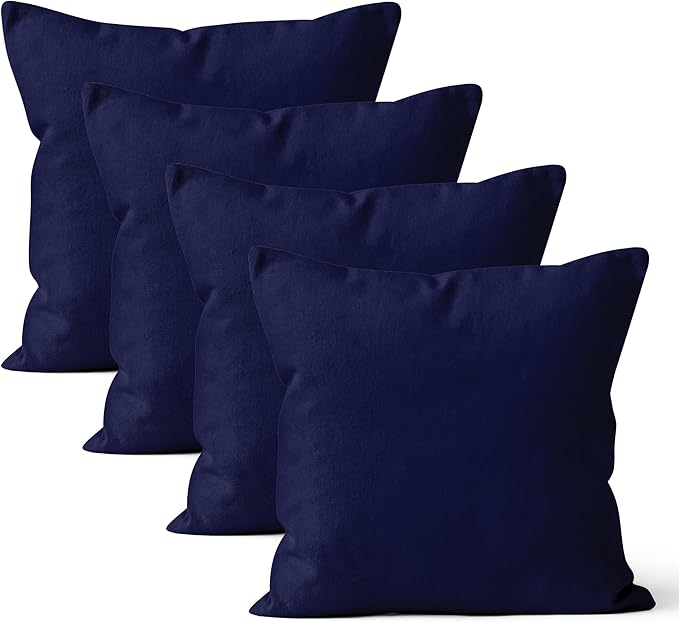Encasa XO Throw Pillow Covers 24x24 in Set of 4 Scotch Blue | No Inserts | Cotton Pillow Covers for Living Room, Bed, Sofa, Couch | Decorative Cushion Covers with Improved Zipper