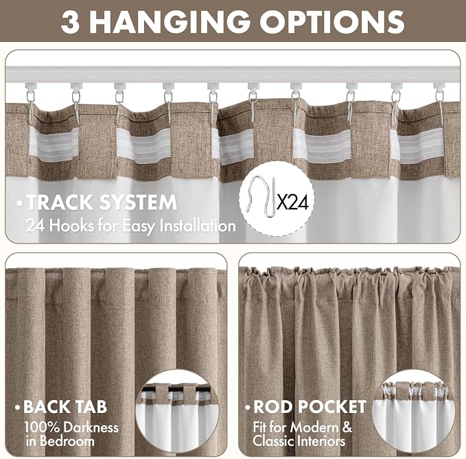 MIULEE 100% Blackout Linen Curtains for Bedroom 108 inches Long, Thermal Insulated Room Darkening Black Out Drapes for Living Room, Back Tab Rod Pocket, 2 Panels Set, 40 Wide x 108 Length, Taupe