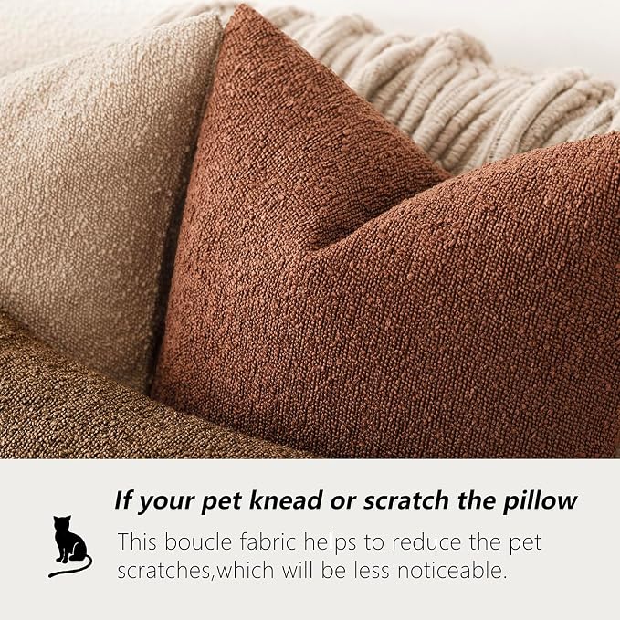Foindtower Pack of 2 Textured Boucle Throw Pillow Covers Accent Solid Pillow Cases Cozy Soft Decorative Couch Cushion Case for Chair Sofa Bedroom Living Room Home Decor 20x20 Inch Red Taupe
