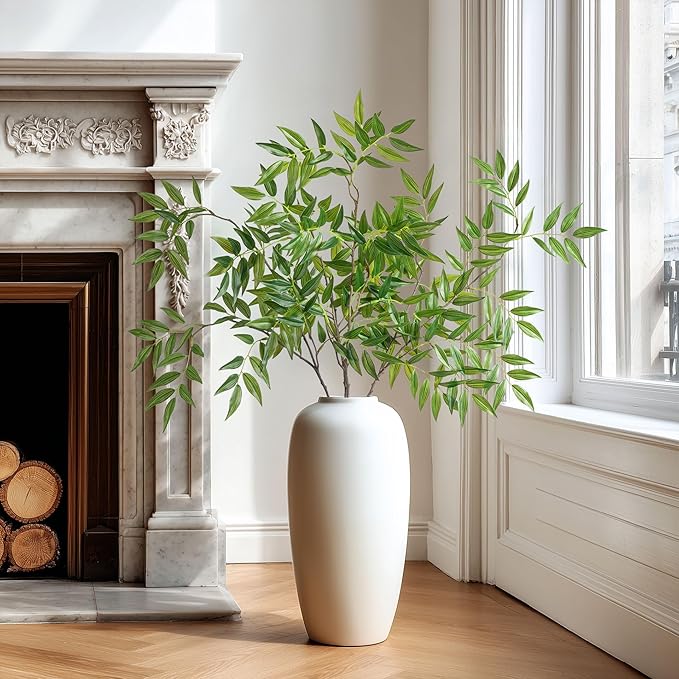 Fake Plants 32.3In Faux Bamboo Leaves Stems Artificial Greenery Stems Artificial Branches for Vase Faux Branches for Vase Fake Green Plants Suitable for DIY Home Office Dining Room Decor 4PCS