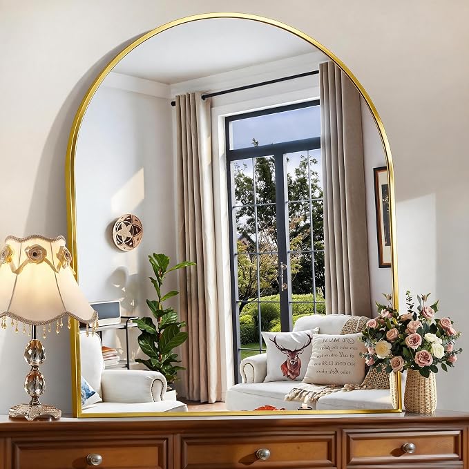 CIRCUMI Arched Wall Mirror, 40"x48" Gold Arched Mirror with Tempered Glass, Metal Frame, Large Size for Entryway Table, Mantel,Living Room,Over Sink,Arch Mirror for Decor,Shatterproof&Crystal-Clear