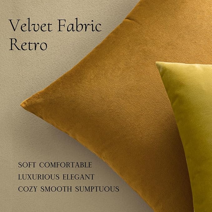 MIULEE Pack of 2 Mustard Yellow Pillow Covers 20x20 Inch Decorative Velvet Throw Pillow Covers Modern Soft Couch Throw Pillows Farmhouse Spring Home Decor for Sofa Bedroom Living Room