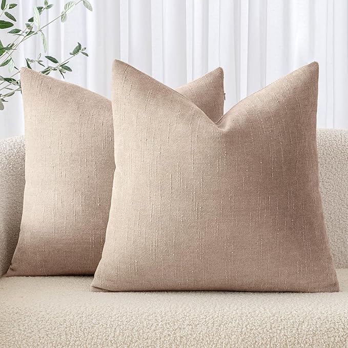 MIULEE Pack of 2 Decorative Throw Pillow Covers Soft Chenille Throw Pillows Solid Neutral Farmhouse Textured Cushion Covers for Couch Sofa Bedroom Living Room 20x20 Inch,Irish Cream