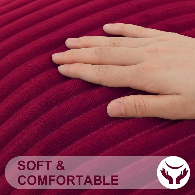 Simmore Decorative Fall Throw Pillow Covers 18x18 Set of 2, Soft Natural Plush Flannel Double-Sided Fluffy Couch Pillow Covers for Sofa Living Room, Burgundy