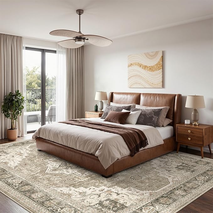 Roxstand 8x10 Washable Area Rugs for Living Room, Brown/Beige | Non-slip Backing, Low-Pile Carpet, Stain Resistant,Rugs for Living Room,Bedroom, Dining Room, Office