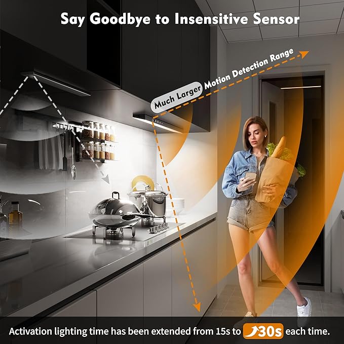 12inch 3Pack Touch Control Under Cabinet Lighting, 160LED Super Bright, 4000mAh Long-Lasting, Magnetic Rechargeable Motion Sensor Under Counter Lights for Kitchen, Closet, Remote, Dimmable, 3CCT丨Black