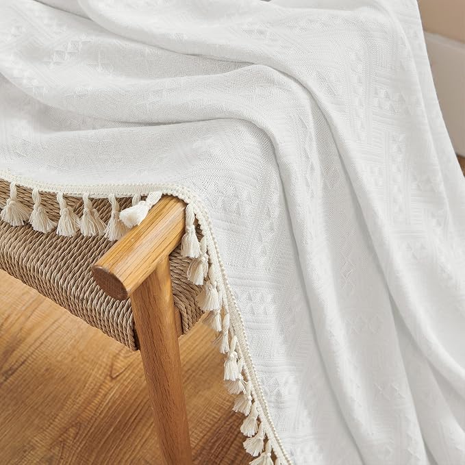 Joydeco Custom Boho Curtains 1 Panel, Boho Curtains for Bedroom Living Room, Super Soft Light Filtering Country Rustic Semi Sheer Farmhouse Curtains Rod Pocket (Custom, White)