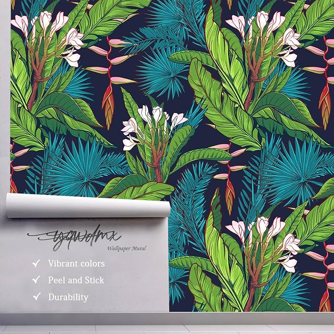 YQWDMX - Tropical Jungle Peel and Stick Wallpaper Green Leaves self-Adhesive Mural for Bedroom ZY13 L