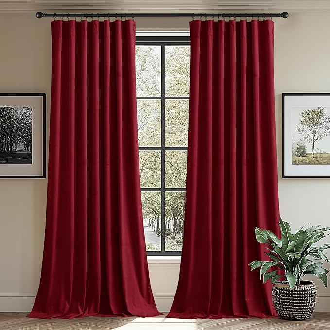StangH Red Curtains 62 inch Width for Sliding Door, W62 x L84, 2 Panels | Thermal Insulated, Privacy Protect, 300GSM Rich Velvet, Christmas Holiday Gifts, Noise Reducing, Home Theater, Living Room