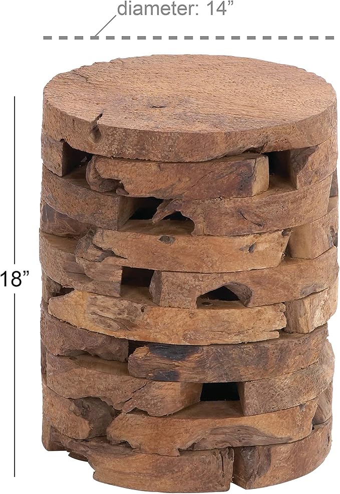 Deco 79 Teak Wood Handmade Side End Accent Table Live Edge End Table with Brick Inspired Design, Side Table 14" x 14" x 18", Brown