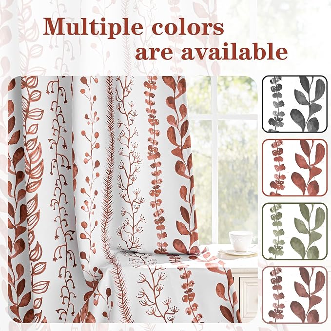 MEETSKY Boho Terracotta Blackout Curtains 72 Inches Long 2 Panels - Burnt Orange Curtains for Living Room Thermal Insulated Privacy Protection Rod Pocket Drapes, Leaf Print Window Treatment, 50" Wide