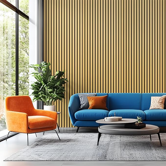 Art3d 6-Piece Wood Slat Acoustic Panels for Stylish Decor and Noise Reduction, 3D Textured Panel for Ceiling and Wall, Bamboo-Hued