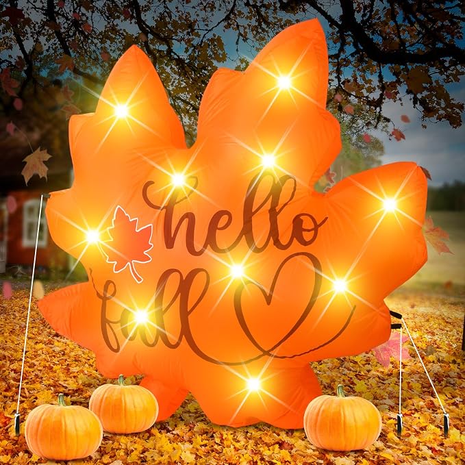 VIHOSE Fall Inflatable Decorations 5.25 ft Thanksgiving Blow up Decor Fall Maple Leaves LED Lights Inflatable Decoration for Autumn Harvest Indoor Outdoor Yard Garden Lawn Party