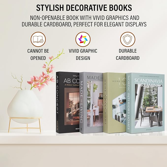 PROBENEX 4 Pcs Decorative Books | Faux Olive Coffee Table & Shelf Decor | Earthy Botanical Look for Living Room, Office and Entryway - Not Real, Tool-Free 2-Min Setup