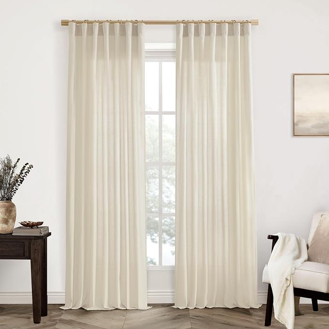 XTMYI Coastal Beach Curtains for Living Room,Sand Beige Light Colored Linen Sheer Cortinas para Cuarto Sala Elegantes Modernas 2023 Con Cortinas Transparentes,102 Inch Long,2 Pieces