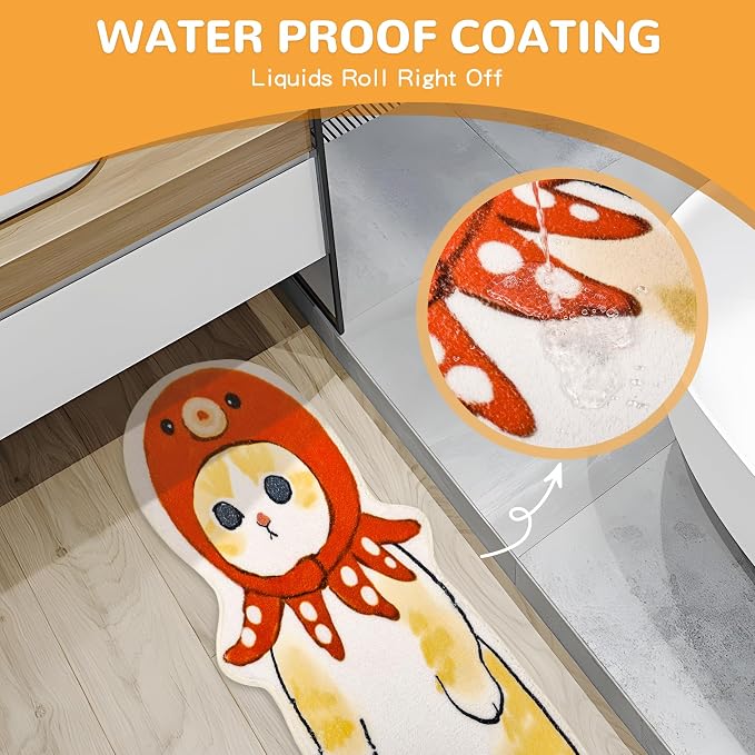 Cat Rugs, 1.3' X 3.9' Small Cute Irregular Shaped Rug for Bedroom Bathroom Room, Funny Cartoon Pet Area Carpet Kid Rugs, Cat Decor Dog Shaped Pet and Children Entryway Runner Rug (E Octopus Cat)