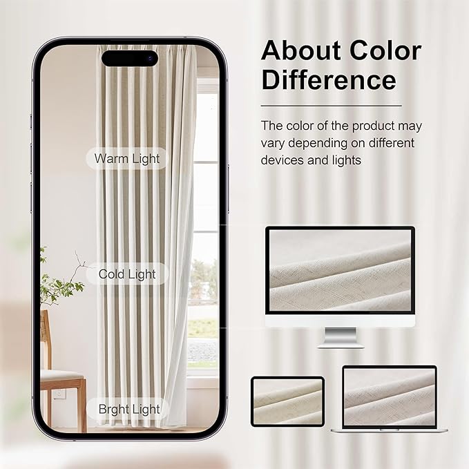 Pinch Pleated Curtains 95 Inch Long 100% Blackout Thermal Insulated Natural Linen Pinch Pleat Viral Drapes with Hooks Rings 2 Panel Sets Back Tab Window Curtains, 40" Wx95 L