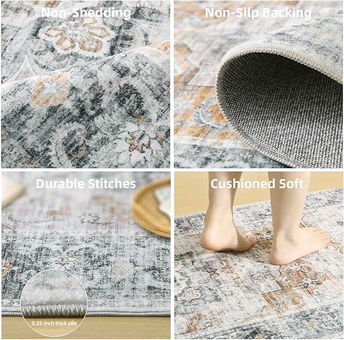 Area Rugs 9x12 Living Room: Washable Rug Non Slip Low Pile Soft Faux Wool Non Shedding Distressed Vintage Boho Large Area Rugs for Bedroom Dining Room Kitchen Nursery Under Table Farmhouse Home Office