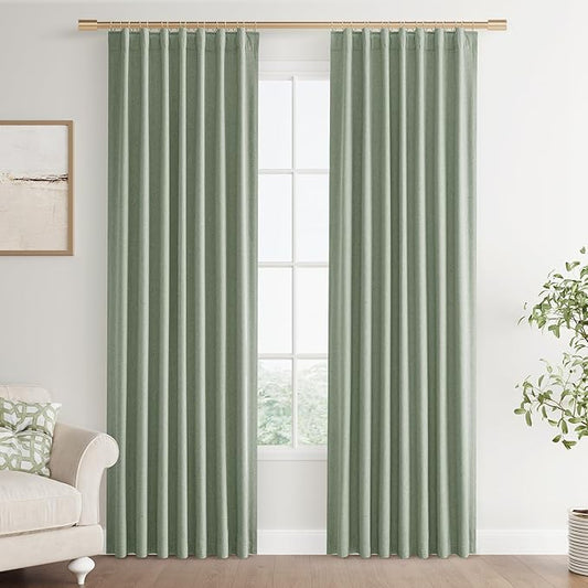 Joywell 100% Blackout Linen Curtains 84 Inch Long for Bedroom Desert Sage Black Out Curtain Modern Rod Pocket Back Tab Clip Rings Thermal Insulated Drapes for Living Room Window 2 Panel,52 x 84