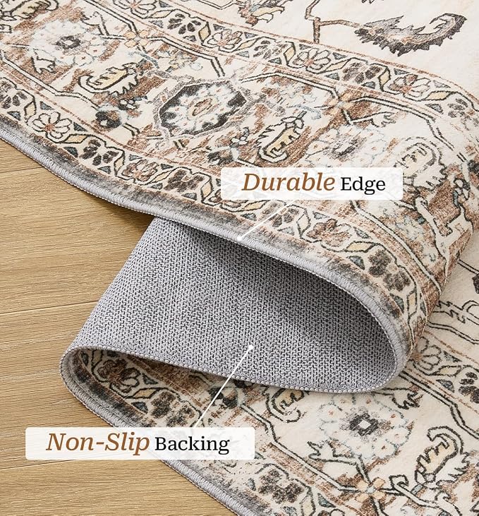 befbee 9x12 Area Rugs for Living Room,Ultra-Thin Washable Rug, Non-Slip Lightweight Foldable Area Rug, Stain Resistant Vintage Large Rugs(Brown/Grey,9'x12')