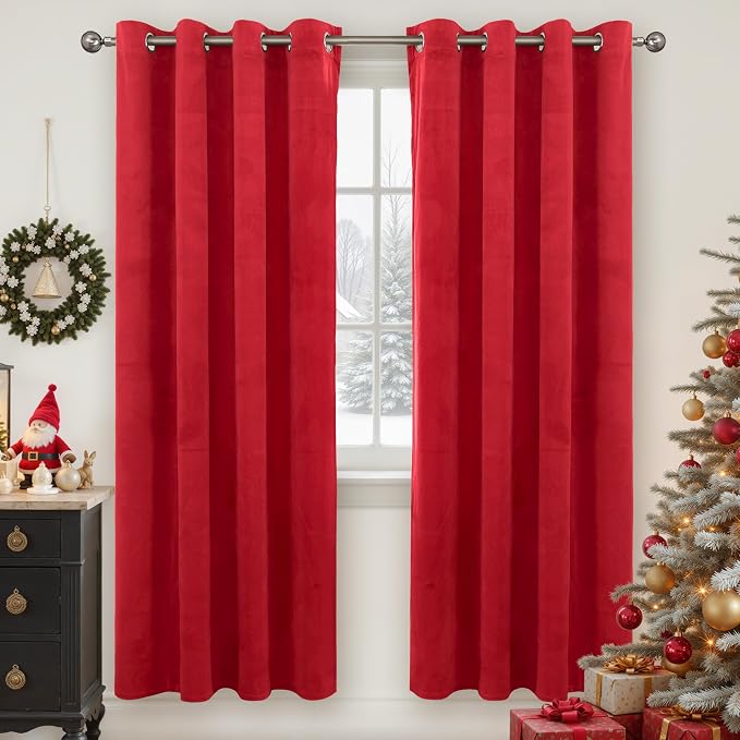 YoungsTex Red Velvet Blackout Curtains 72 Inches Length for Living Room, Thermal Insulated Window Drapes with Grommet Privacy Room Darkening for Bedroom, 2 Panels, 52 X 72 Inch