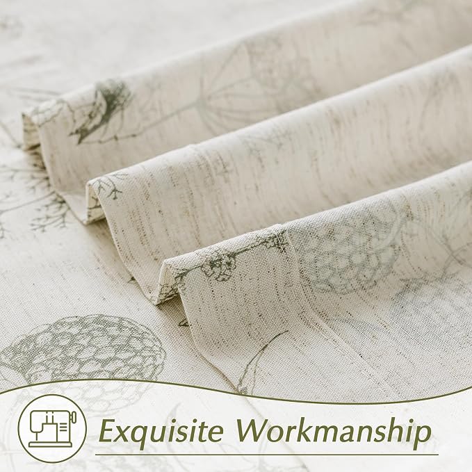 FMFUNCTEX Linen Curtains Floral Patterned Curtain for Bedroom Living Room, Sage Green Curtains 96 Inches Long Farmhouse, Light Filtering Beige Window Curtain Grommet Top 2 Panels Set