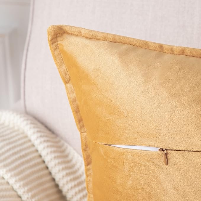 MADIZZ Set of 2 Super Soft Velvet Decorative Throw Pillow Covers 22x22 inch Gold Square with Fringe Luxury Style Cushion Case Pillow Shell for Sofa Bedroom