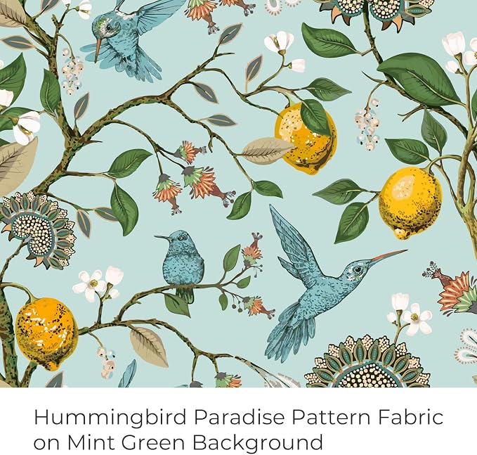 Topfinel 96 Inches Long Floral Curtains Unique Cottagecore Whimsical Vintage Pretty Fun Floral Hummingbird Patterned Double Sided Grommet Green Print Drapes Two Pages for Bedroom Living Room Dining