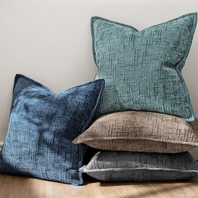 MIULEE Slubby Textured Decorative Throw Pillow Covers 22x22 Inch Set of 2 Boho Farmhouse Soft Cozy Chenille Pillows Cushion Cases Modern Coastal Home Decor for Couch Sofa Bed Living Room, Navy Blue