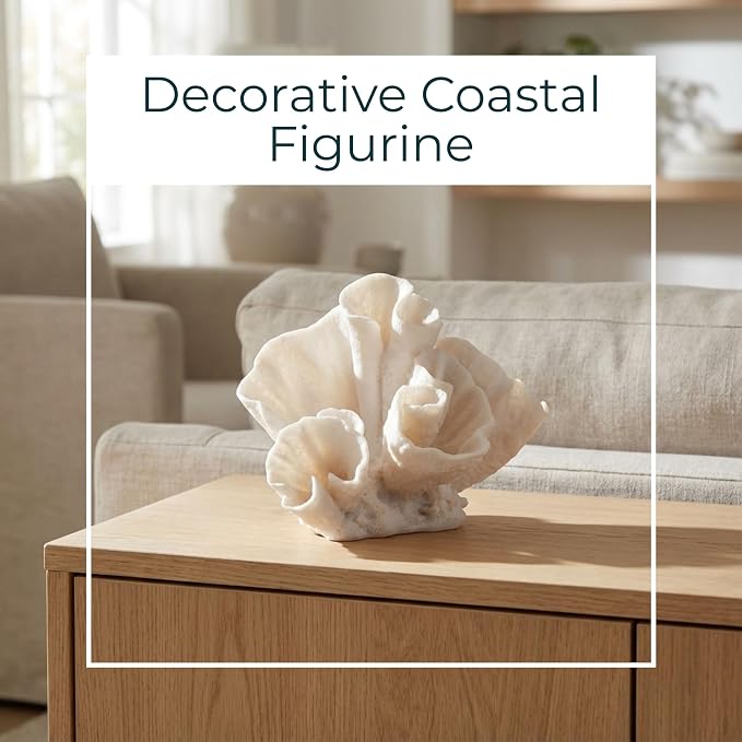Decorative Coral Inspired Sculpture for Home, Bathroom, Room and Living Room Decor - Resin Ornaments for Shelf & Office Display - Coastal Figurine for Coffee Table Decor - 6", Ivory & Tan