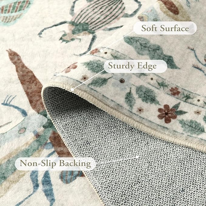 Lahome Insect 9x12 Area Rugs for Living Room Bedroom, Soft Washable Rugs 9x12 Stain Resistant, Ultra-Thin Non-Slip Dining Room Rug Non-Shedding Carpet for Office Vionnet(9x12ft,Beige)