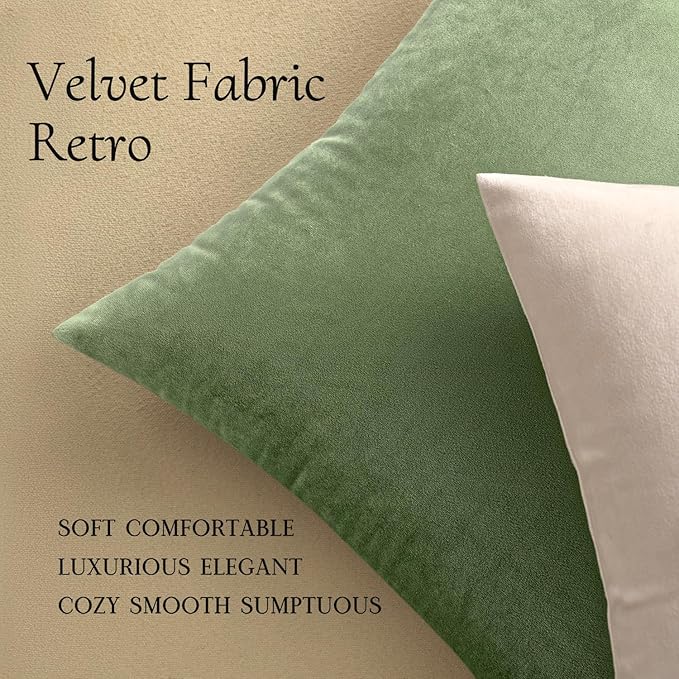 MIULEE Velvet Throw Pillow Covers 16x16 Inch, Pack of 2 - Sage Green, Soft Solid Decorative Pillow Covers Cushion Cases Modern Luxury Home Decor for Spring Couch Sofa Bedroom Livingroom