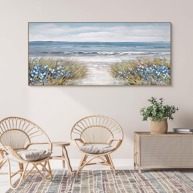XLSJERST Beach Wall Art for Living Room - Extra Large 70x31 Inches Coastal Canvas Framed Print Picture Farmhouse Boho Artwork for Bedroom Office Home Decor