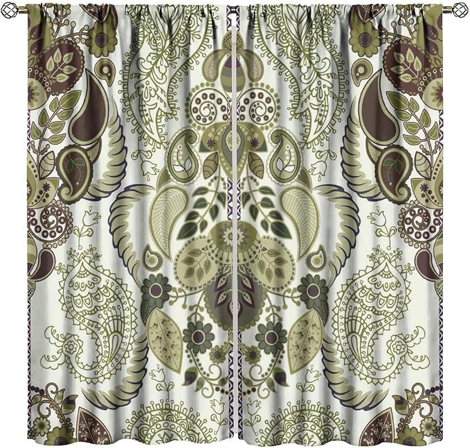 Tribal-Inspired Printed Curtains, Bohemian-Themed Abstract Tropical Botanical Patterns, Blackout Curtains for Bedrooms, Living Rooms and Offices.84X84 Inch