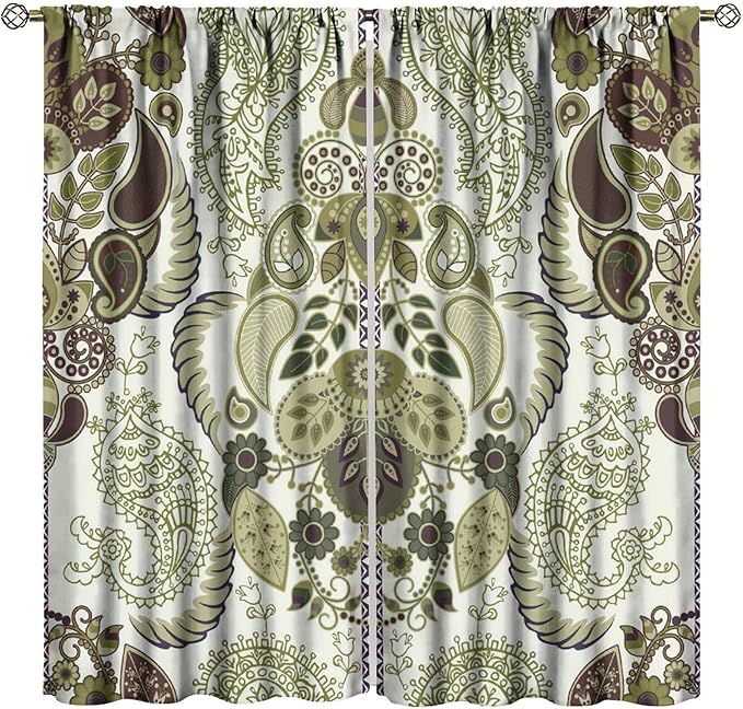 Tribal-Inspired Printed Curtains, Bohemian-Themed Abstract Tropical Botanical Patterns, Blackout Curtains for Bedrooms, Living Rooms and Offices.63X63 Inch