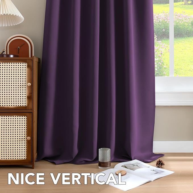 H.VERSAILTEX Blackout Curtains Thermal Insulated Window Treatment Panels Room Darkening Blackout Drapes for Living Room Back Tab/Rod Pocket Bedroom Draperies, 52 x 96 Inch, Plum Purple, 2 Panels