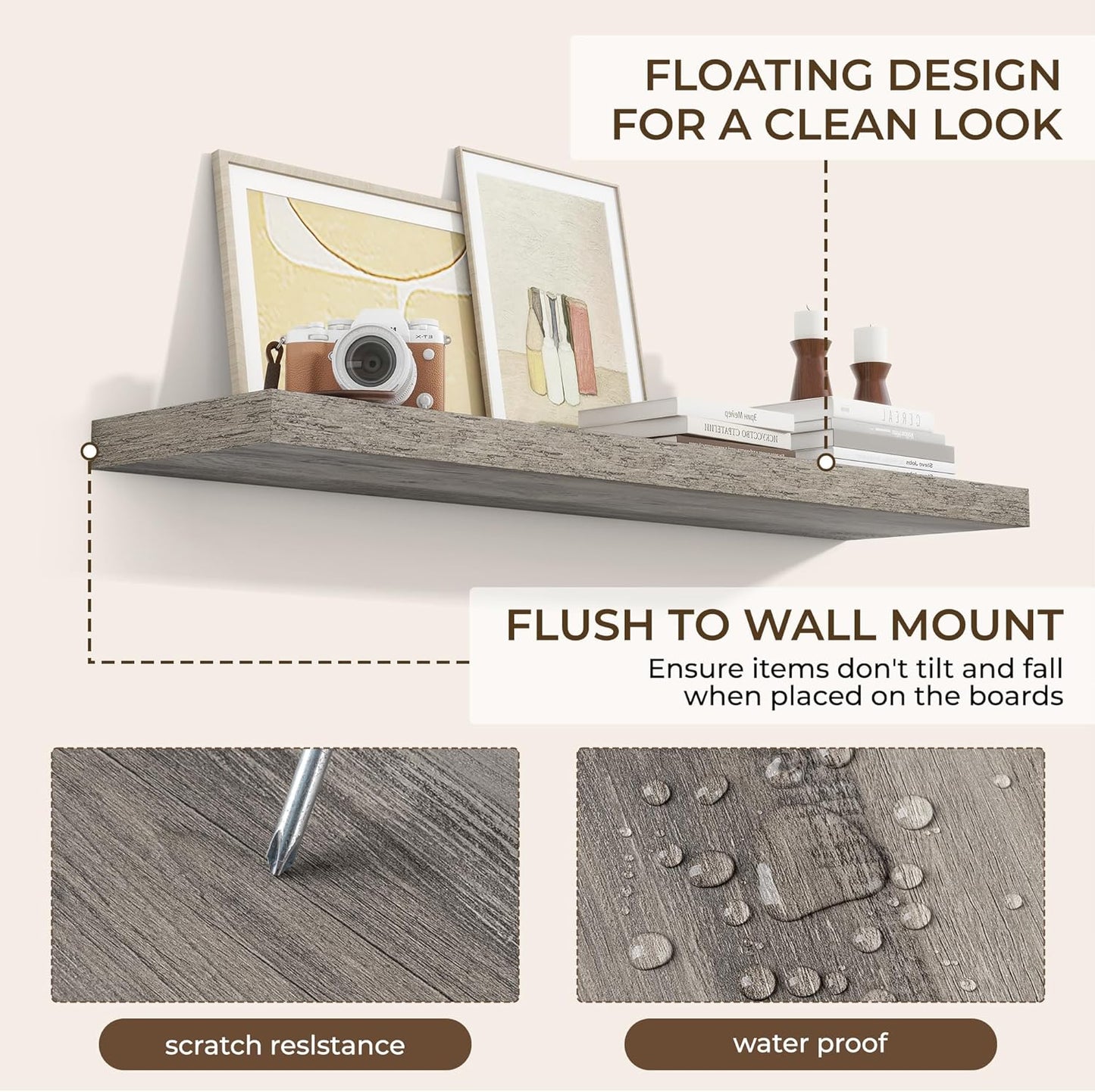 RICHFOCUS 48Inch Floating Shelves for Wall 1 Pack Shelves for Bedroom|Kitchen|Bathroom Wall Mounted Rustic Wood Floating Shelf with Invisible Brackets for Books|Storage|Decor, Grey