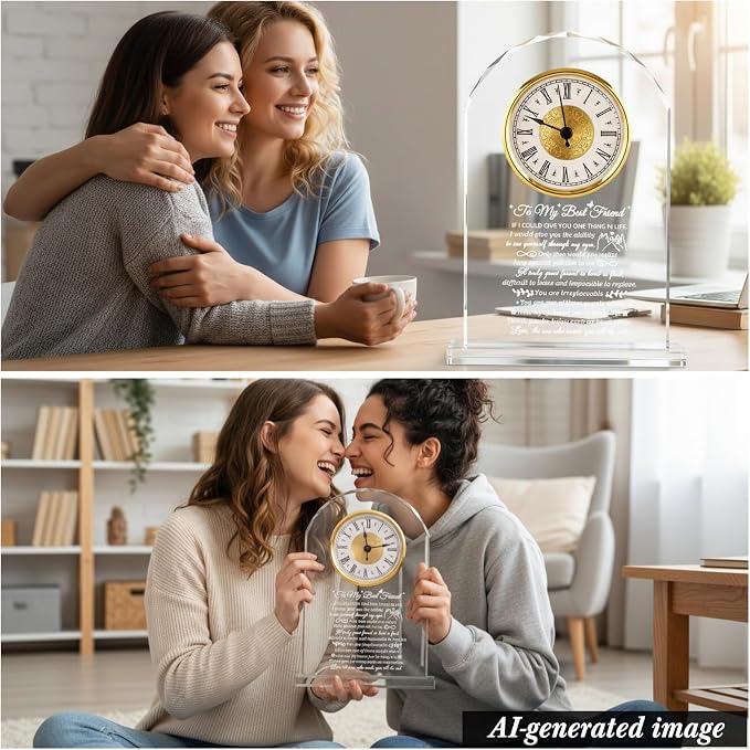 Movdyka Best Friend Bestie Birthday Gifts for Women, Crystal Clock Keepsake | Gift for Best Friends Woman Mother's Day Christmas Bestie Bff Soul Sister Friendship Graduation Gift Ideas