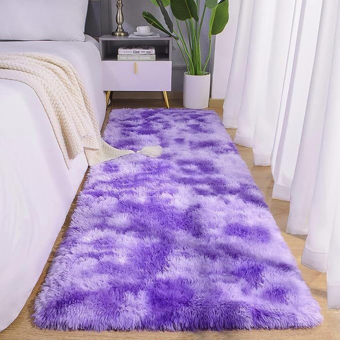 AROGAN Soft Rainbow Area Rugs for Girls Room 2x6 Feet, Fluffy Girls Bedroom Rugs, Princess Rug, Cute Colorful Carpet for Kids Teens Nursery Toddler （Purple）