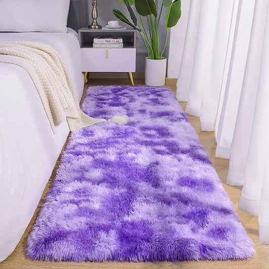 AROGAN Soft Rainbow Area Rugs for Girls Room 2x6 Feet, Fluffy Girls Bedroom Rugs, Princess Rug, Cute Colorful Carpet for Kids Teens Nursery Toddler （Purple）