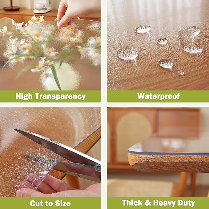 Frosted Clear Table Protector 40 x 90 Inch, 1.5mm Thick Plastic Table Cover, Waterproof PVC Clear Table Cover Protector, Desk Protector Mat, Writing Desk Pad for Desktop, Coffee & Dining Room Table
