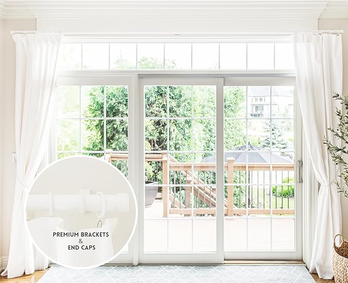 BlastHome® Non-Adjustable Luxury Curtain Rods for Windows, 1 ¼” Rod Set, 3 1/2 foot Fixed Length, White